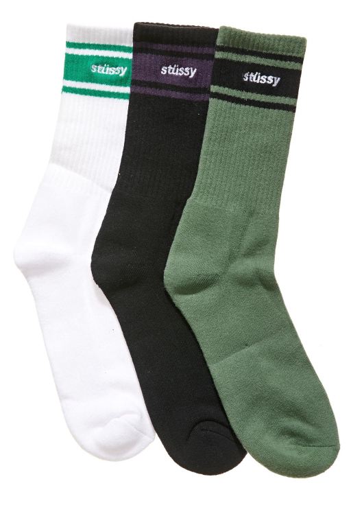 Stussy Mens Italic Sports 3 Pack Socks Green - ILBZC7823